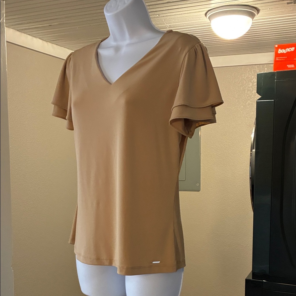 Calvin Klein Tan V-Neck Blouse